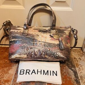 RARE COLOR! Brahmin Genuine Leather Croc Embossed Mini Asher in Muse Melbourne!